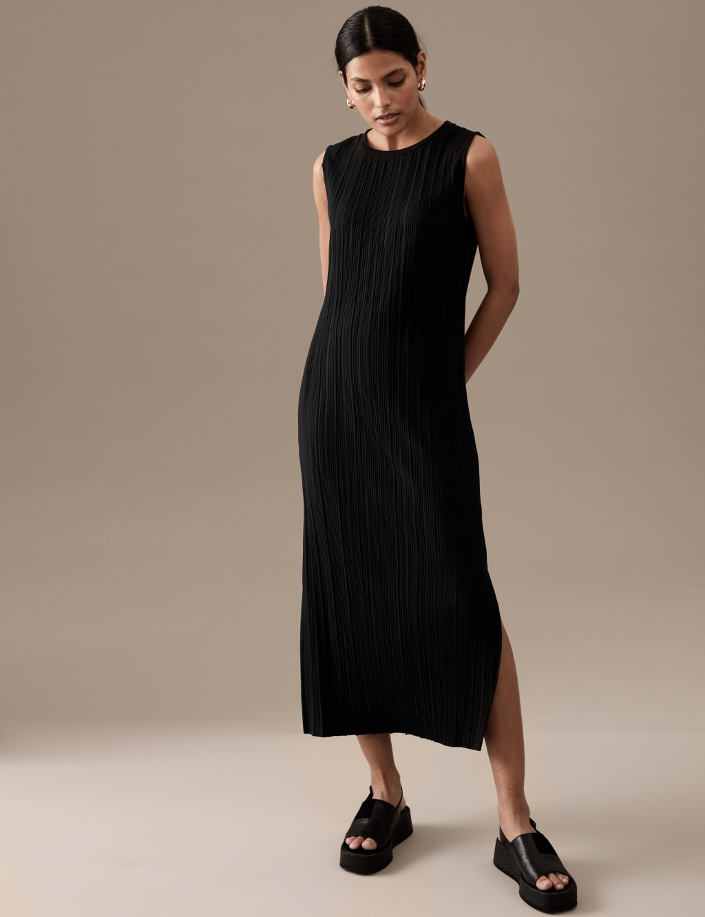 Jersey Plisse Midaxi Column Dress image 1