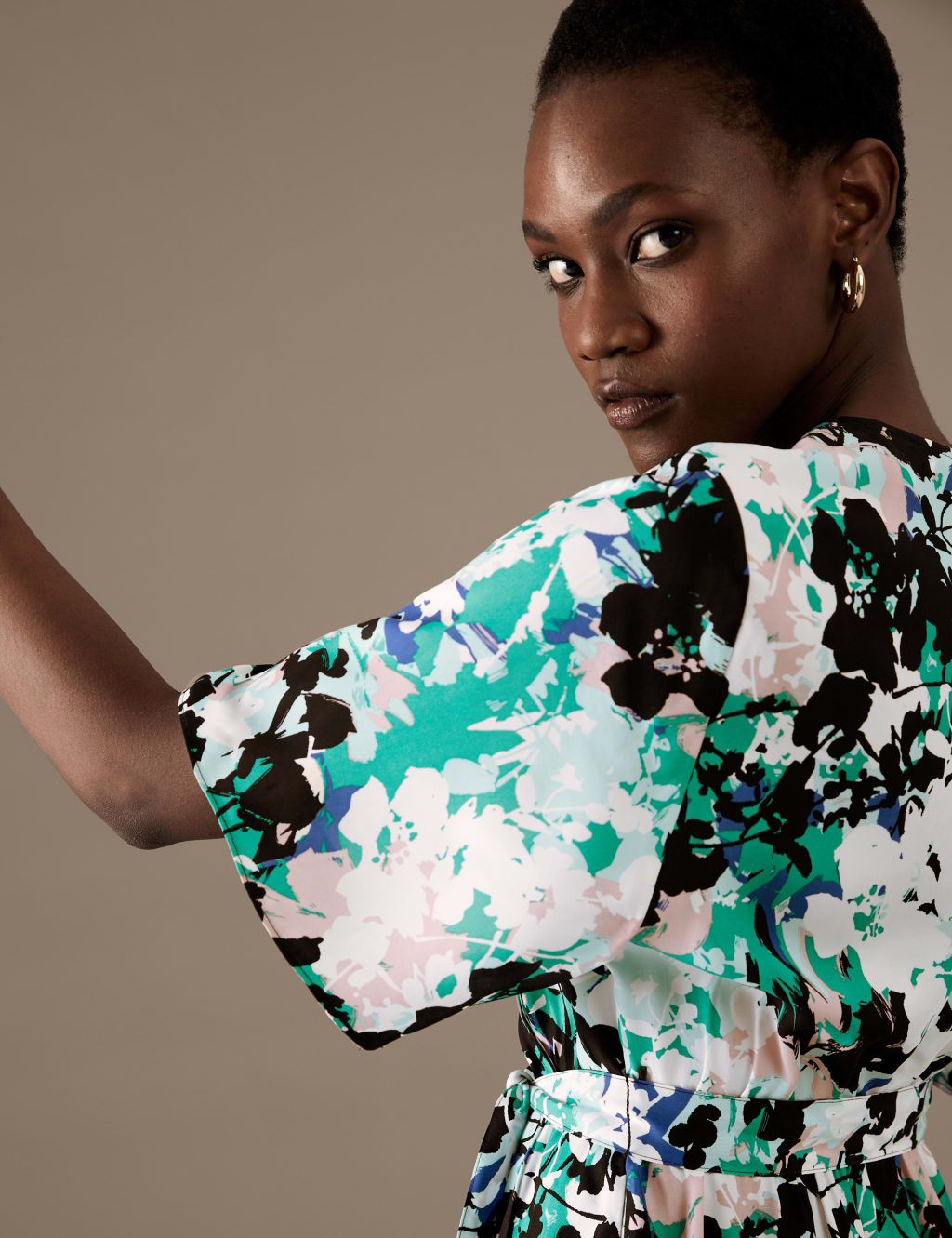 Cupro Rich Printed V-Neck Midaxi Wrap Dress image 4