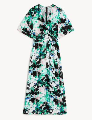 Cupro Rich Printed V-Neck Midaxi Wrap Dress