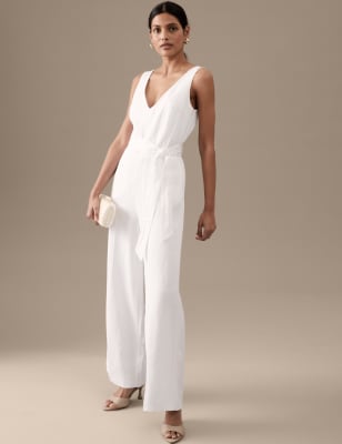 

Womens Autograph Linen Blend Belted Sleeveless Jumpsuit - Soft White, Soft White
