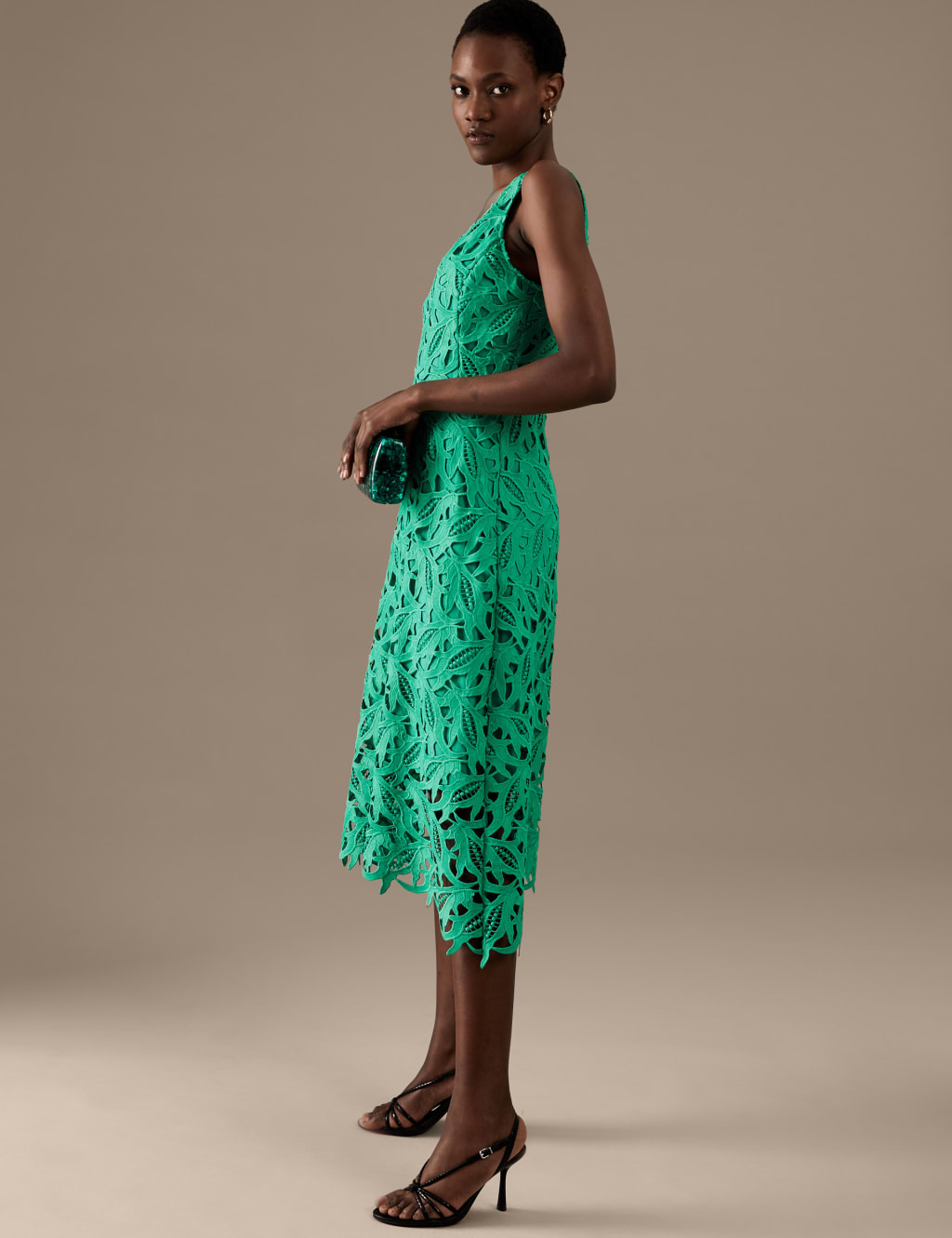 Lace V-Neck Midi Waisted Dress image 1