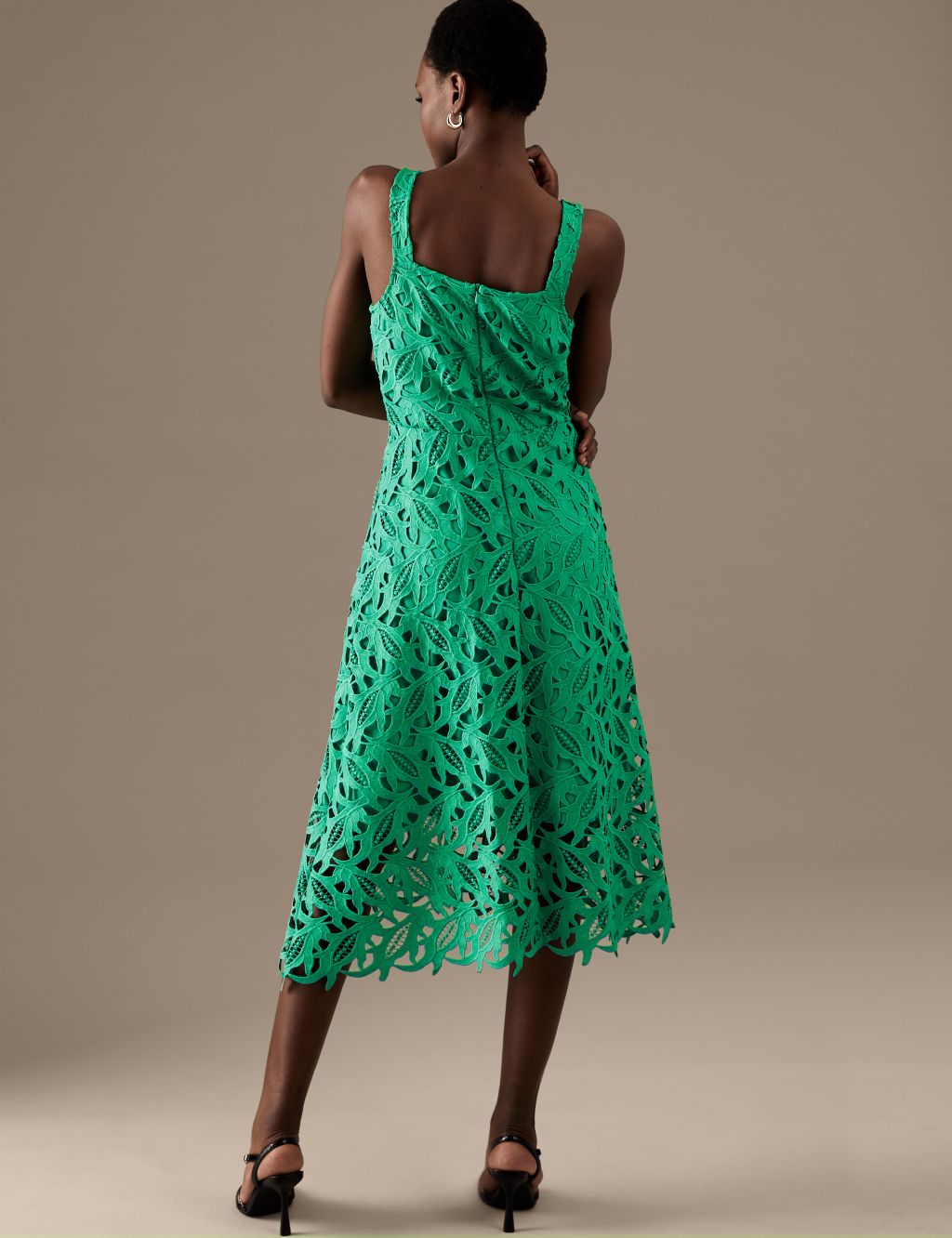 Lace V-Neck Midi Waisted Dress image 4