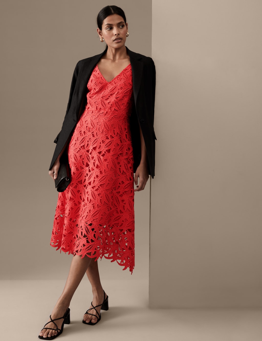 Lace V-Neck Midi Waisted Dress image 2