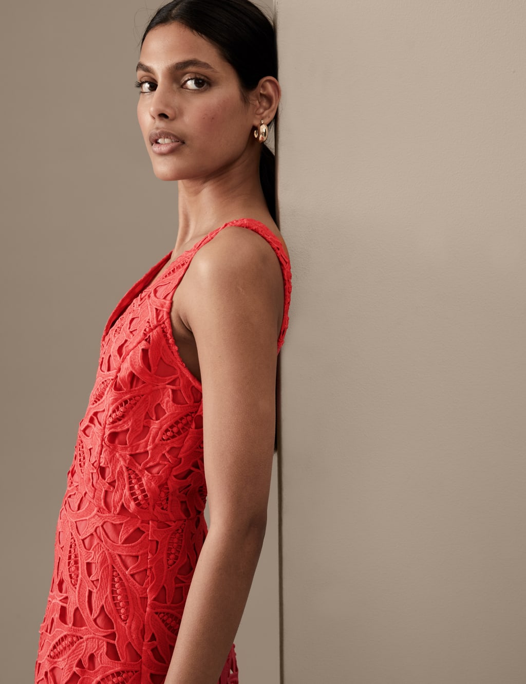 Lace V-Neck Midi Waisted Dress image 3