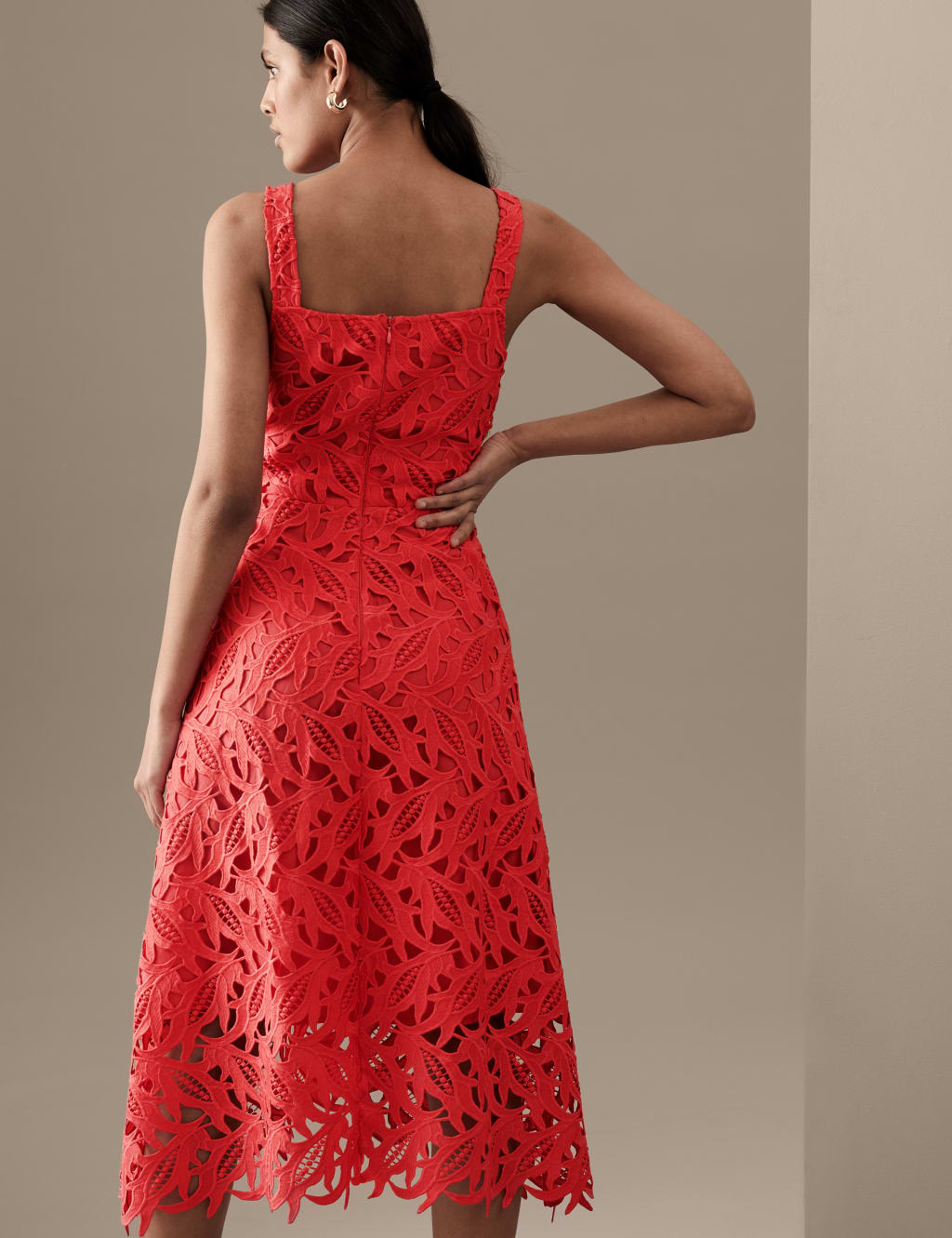 Lace V-Neck Midi Waisted Dress image 4