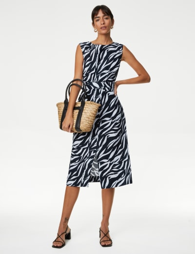 Pure Irish Linen Printed Midi Shift Dress