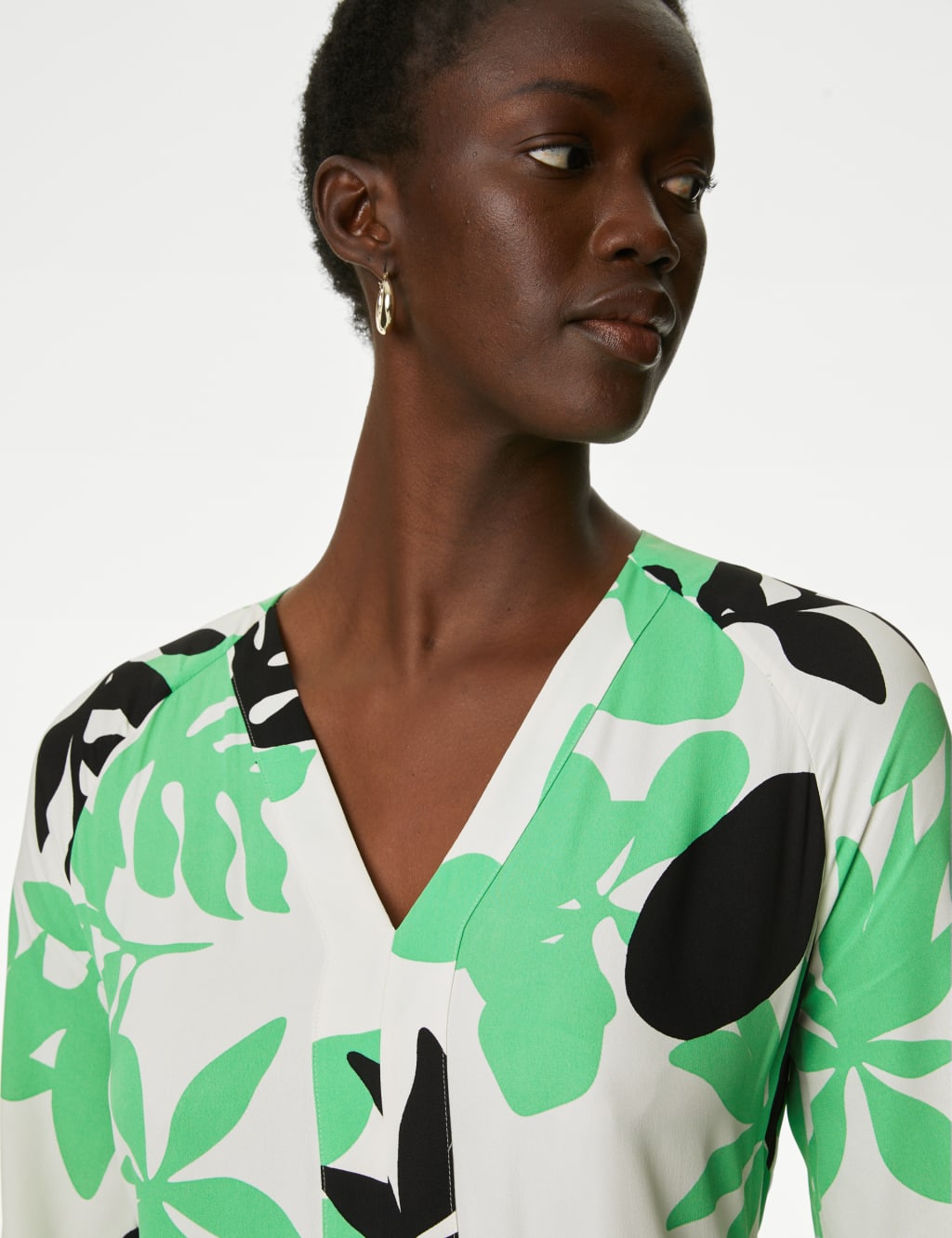 Leaf Print V-Neck Midaxi Smock Dress image 3