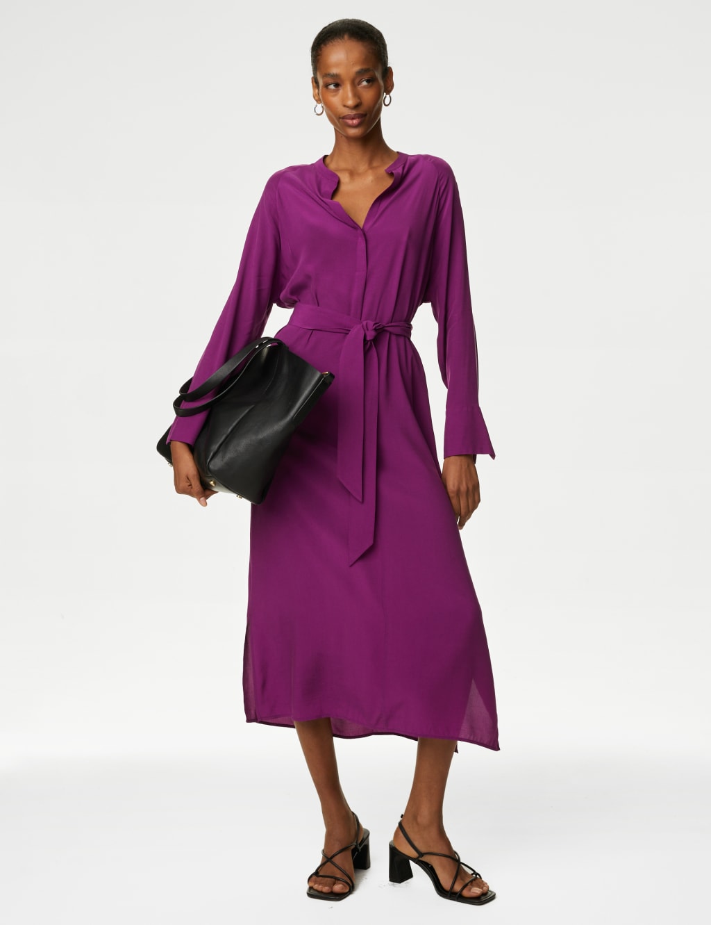 Cupro Rich Notch Neck Midi Shirt Dress image 1
