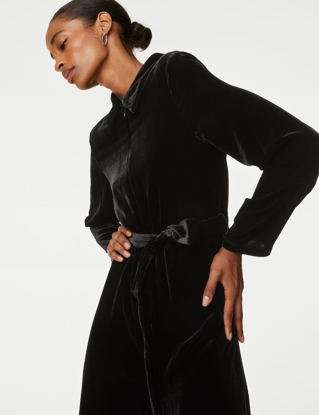 Velvet Belted Jumpsuit with Silk image 1