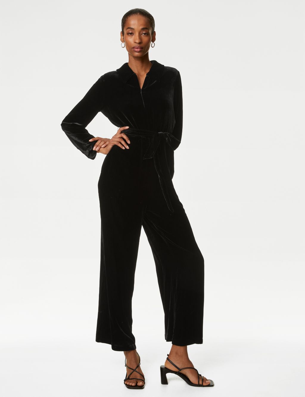 Velvet Belted Jumpsuit with Silk image 3
