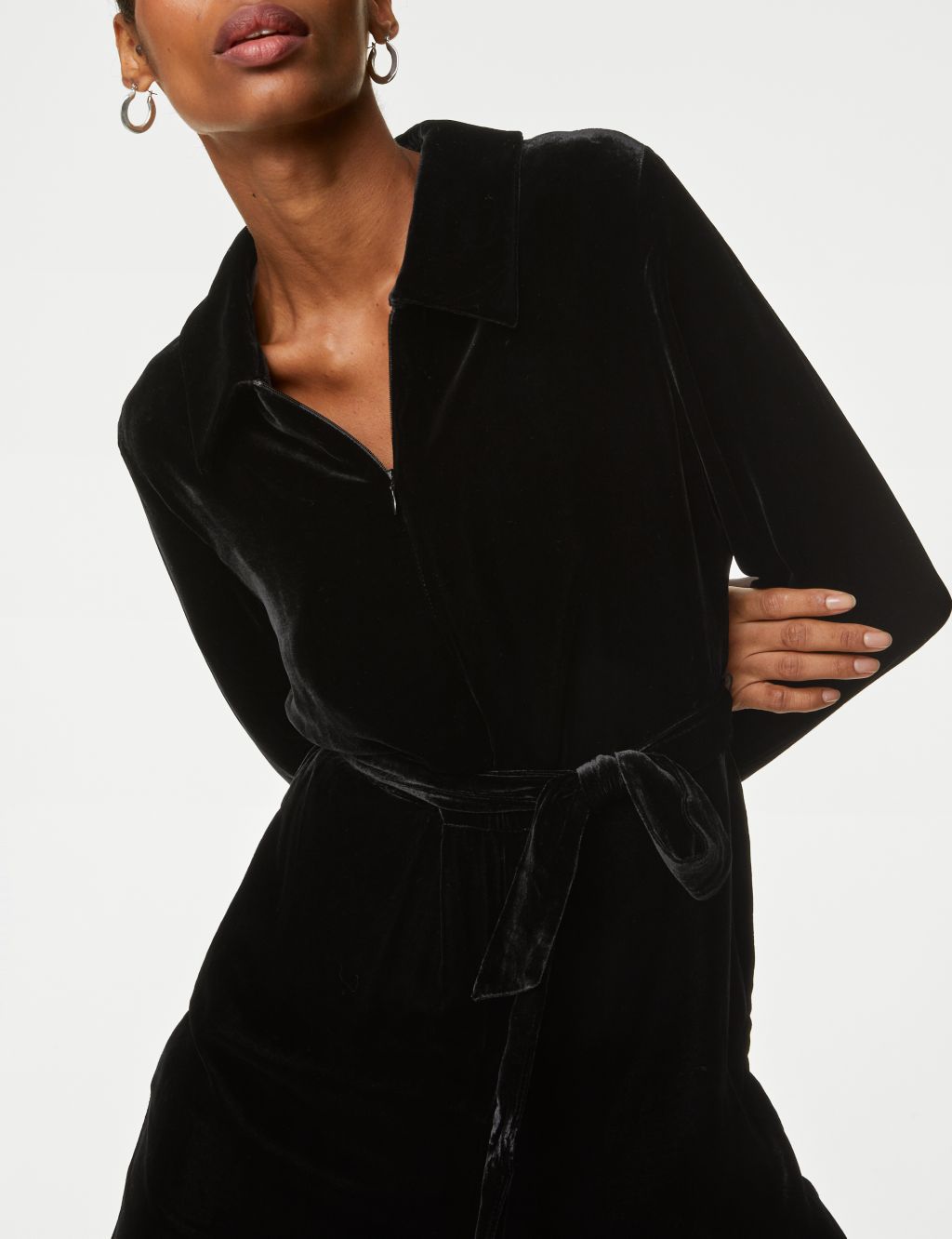Velvet Belted Jumpsuit with Silk image 5
