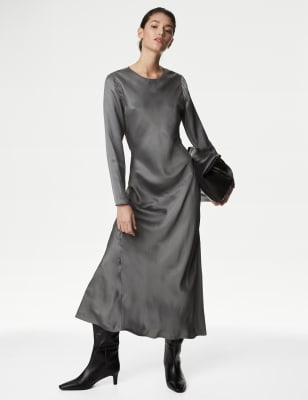 

Womens Autograph Satin Round Neck Midaxi Waisted Dress - Dark Slate, Dark Slate