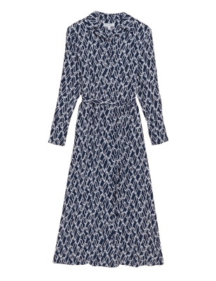 

Womens Autograph Cupro Printed Belted Midaxi Shirt Dress - Navy Mix, Navy Mix