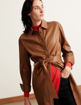 

Womens Autograph Leather Belted Midi Shirt Dress - Tan, Tan