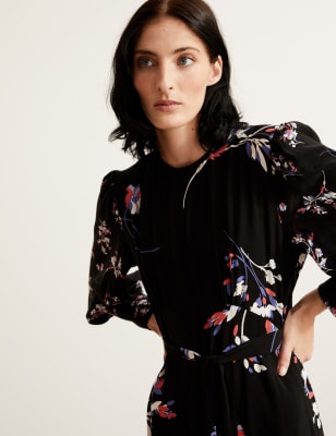 

Womens Autograph Tailliertes Maxikleid mit Blumenmuster und Blousonärmeln - Black Mix, Black Mix