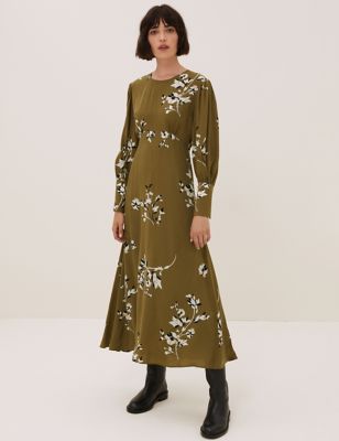 

Womens Autograph Cupro Blend Floral Midi Waisted Dress - Moss, Moss