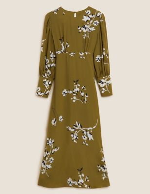 M&S Autograph Womens Cupro Blend Floral Midi Waisted Dress