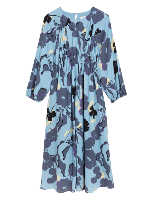 

Womens Autograph Floral Round Neck Midaxi Waisted Dress - Blue Mix, Blue Mix