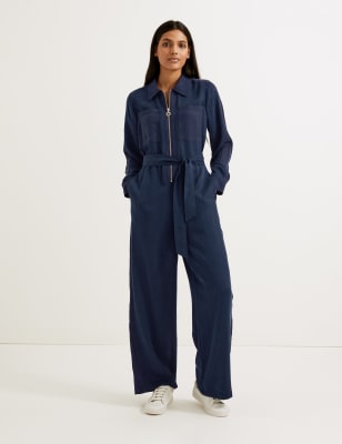 pistool Concurrenten inkomen Lyocell Belted Wide Leg Jumpsuit | M&S US