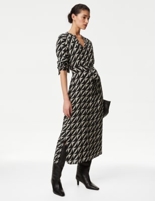 

Womens Autograph Cupro Rich Printed Midaxi Shirt Dress - Black Mix, Black Mix