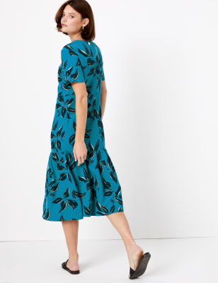 Leaf Print Midi Relaxed Dress