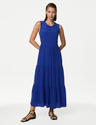 Autograph Women's Cupro Rich Tiered Midaxi Dress - 10 - Royal Blue, Royal Blue