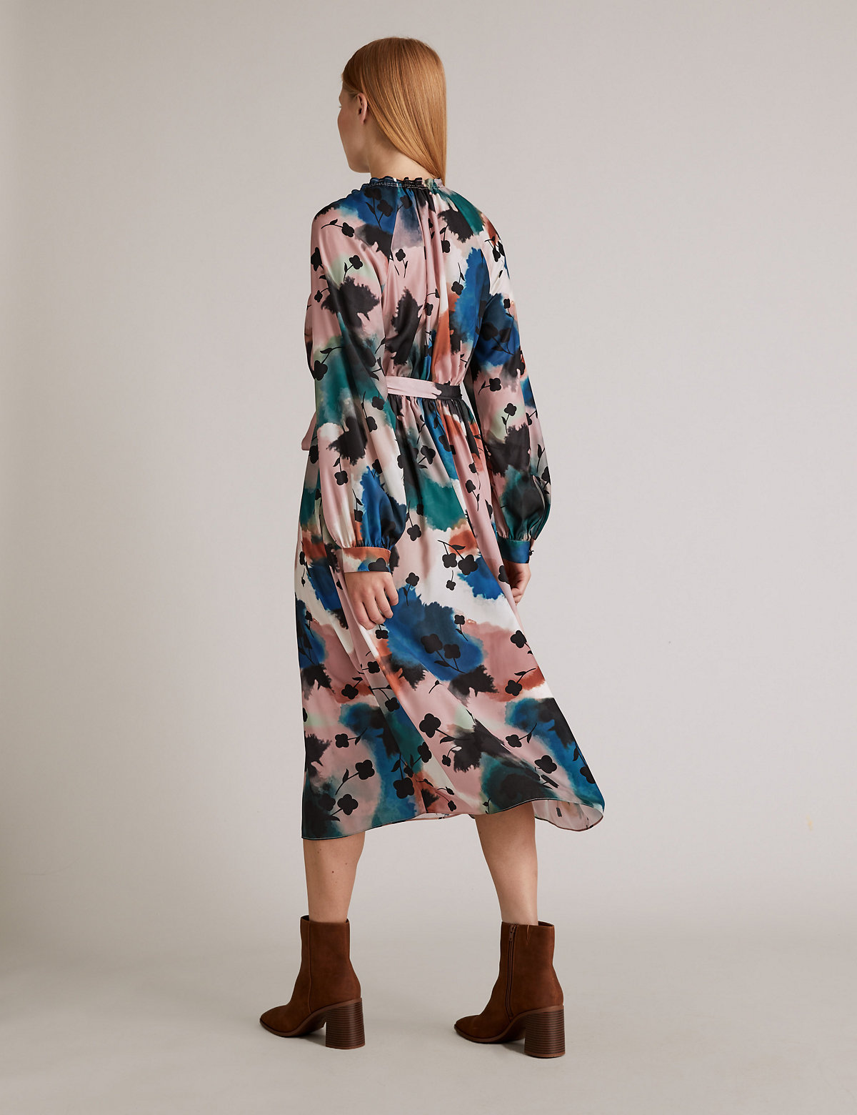 Abstract Floral Midaxi Waisted Dress