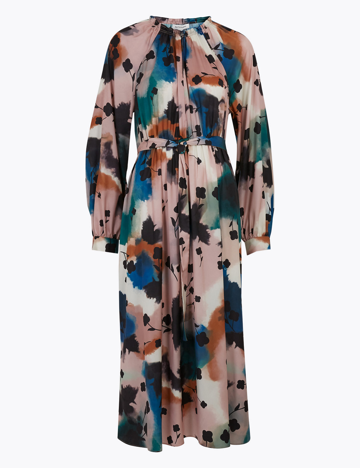 Abstract Floral Midaxi Waisted Dress