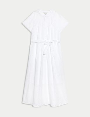 Pure Cotton Broderie Midaxi Shirt Dress