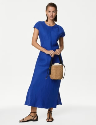 Pure Irish Linen Pleat Front Midaxi Dress