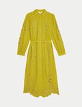 Pure Cotton Embroidered Midaxi Shirt Dress