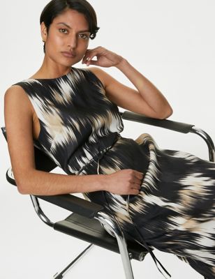 Linen Blend Printed Midaxi Shift Dress - LU