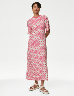 Cupro Rich Printed Midaxi T-Shirt Dress