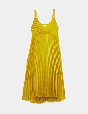 V-Neck Pleated Strappy Midaxi Waisted Dress