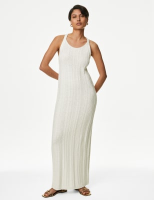 

Autograph Vestido maxi a media pierna de punto de algodón con linoWomens - Ivory, Ivory