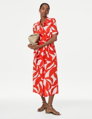 

Womens Autograph Cupro Rich Printed Midaxi Shirt Dress - Orange Mix, Orange Mix