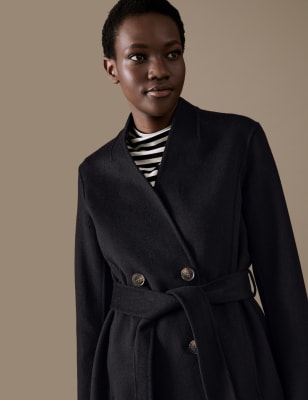 Wool Blend Belted Wrap Coat