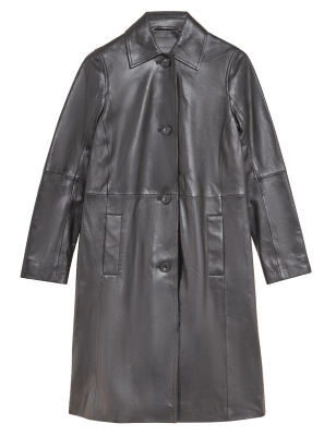 

Womens Autograph Leather Collared Car Coat - Black, Black