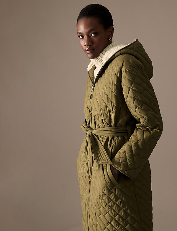 Quilted Hooded Belted Longline Raincoat - LT