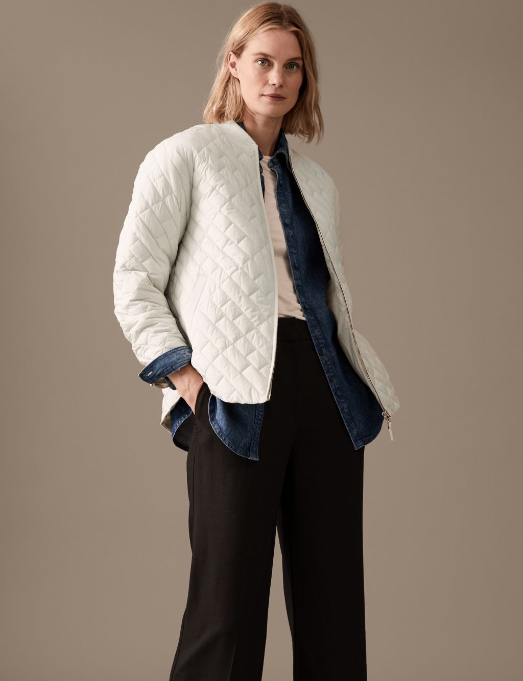 Quilted High Neck Bomber Jacket image 3