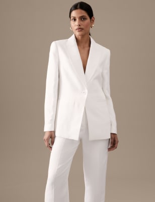 

Womens Autograph Linen Blend Single Breasted Tuxedo Blazer - Soft White, Soft White