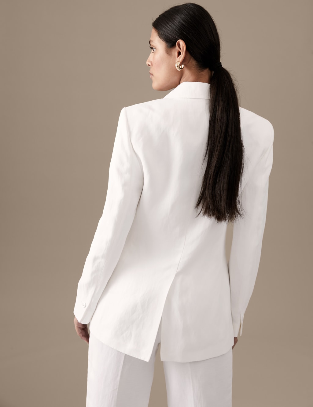 Linen Blend Single Breasted Tuxedo Blazer image 4
