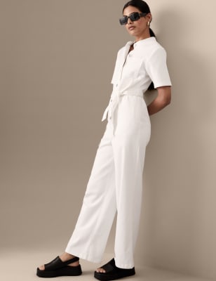 

Womens Autograph Kurzärmeliger Denim-Jumpsuit mit Gürtel - Soft White, Soft White