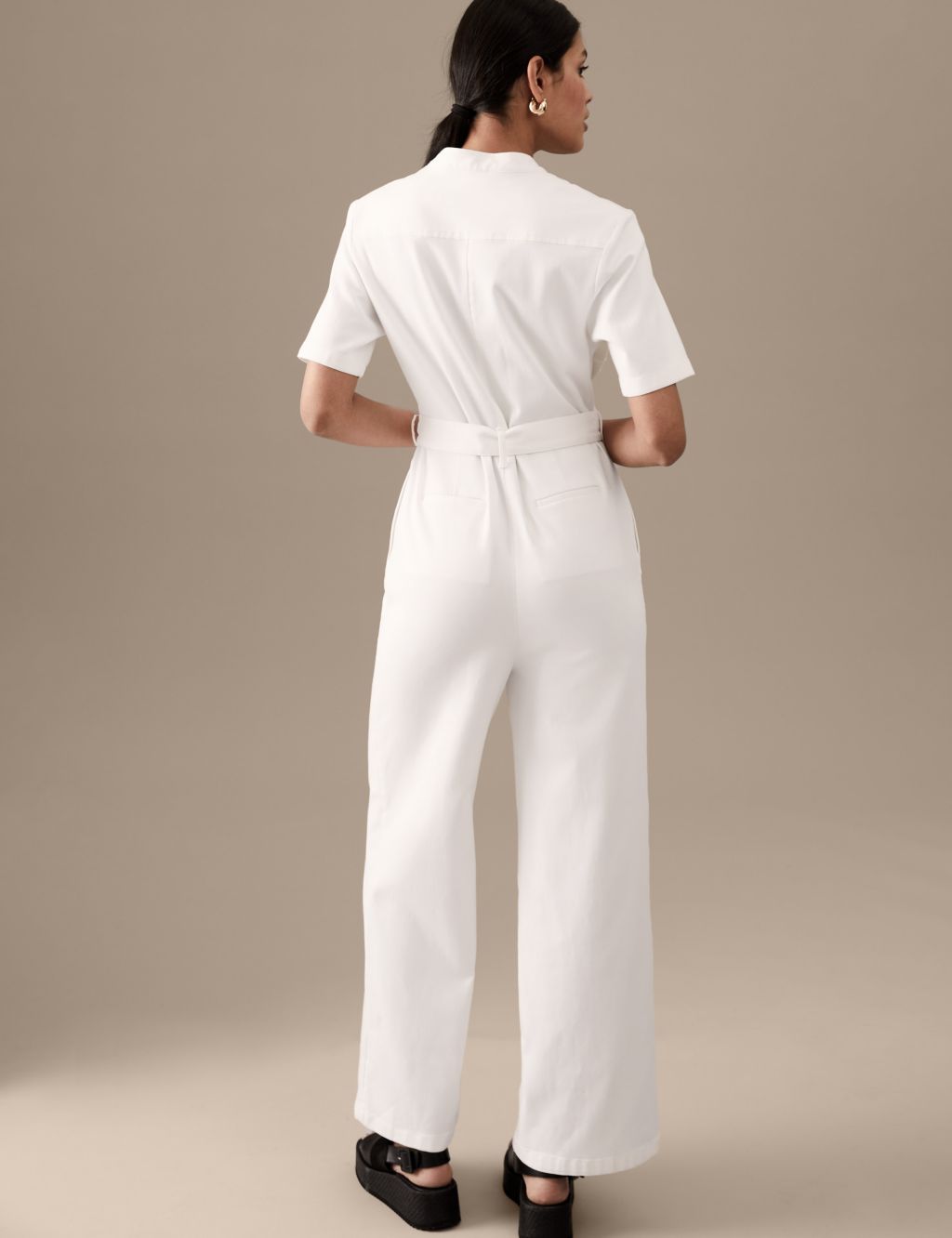 Denim Belted Short Sleeve Jumpsuit image 4