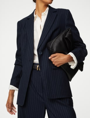 

Womens Autograph Wool Blend Pinstripe Single Breasted Blazer - Dark Navy Mix, Dark Navy Mix