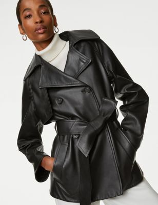 Leather Belted Cropped Trench Coat