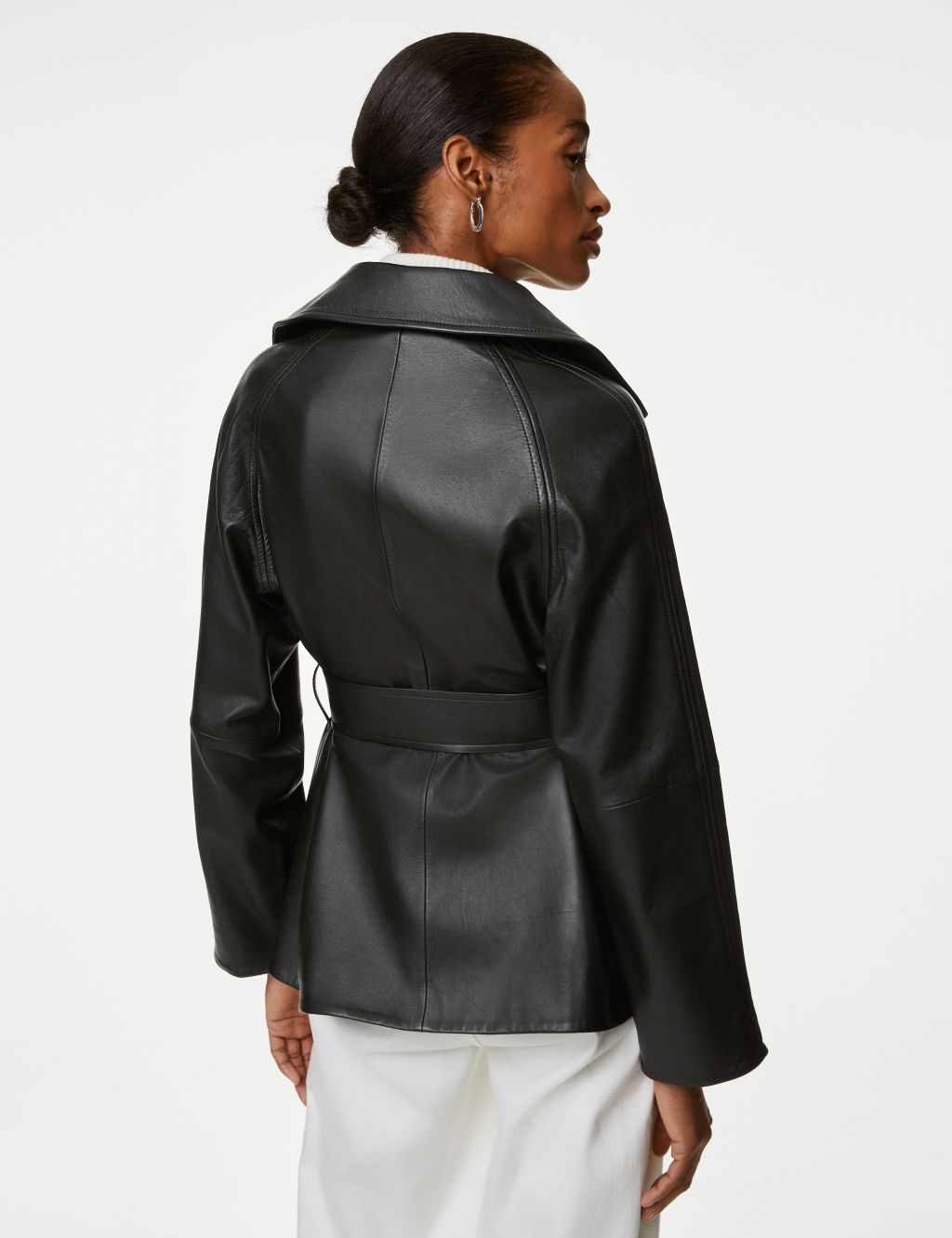 Leather Belted Cropped Trench Coat image 5