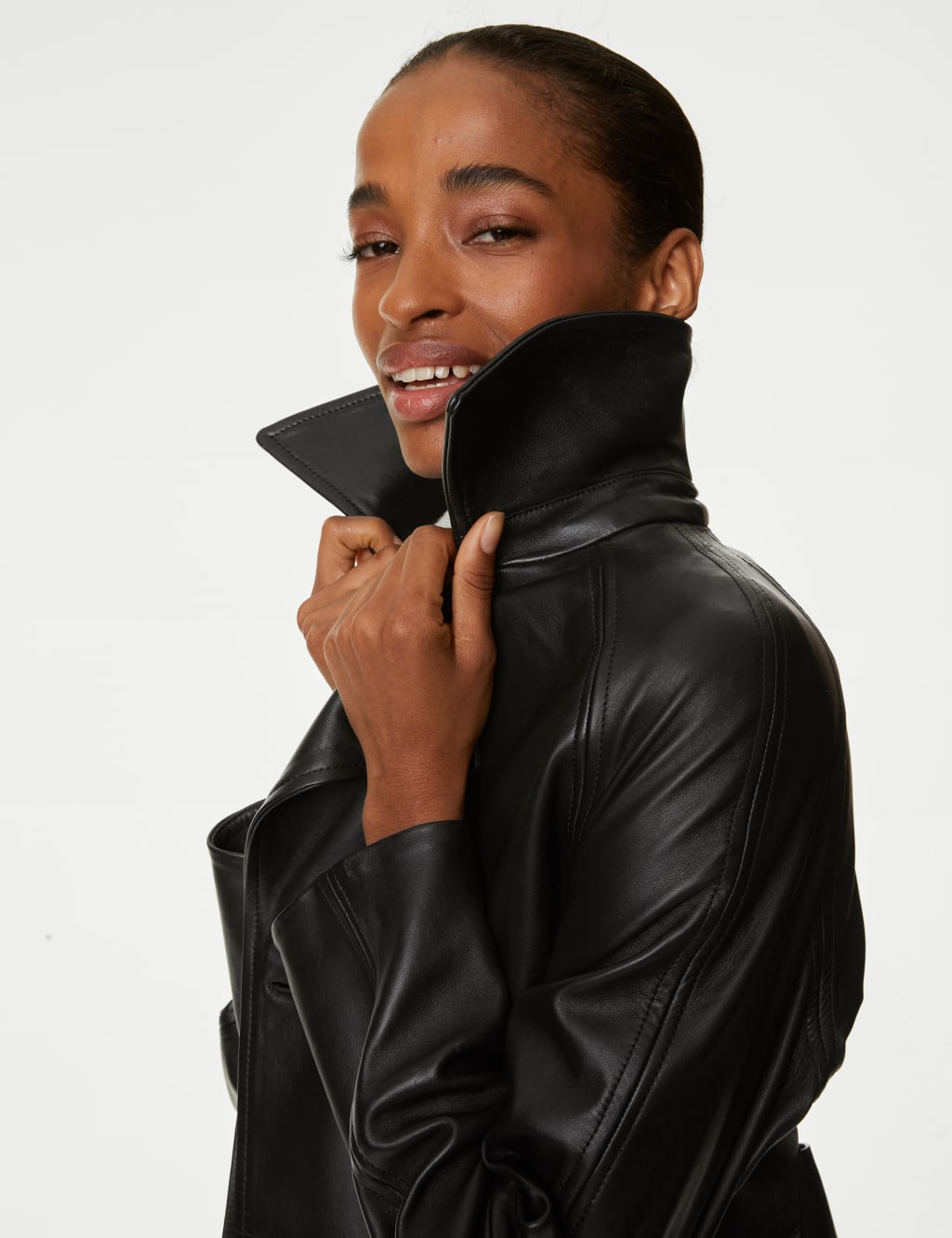 Leather Belted Cropped Trench Coat image 6