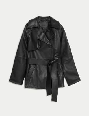 Leather Belted Cropped Trench Coat | Autograph | M&S