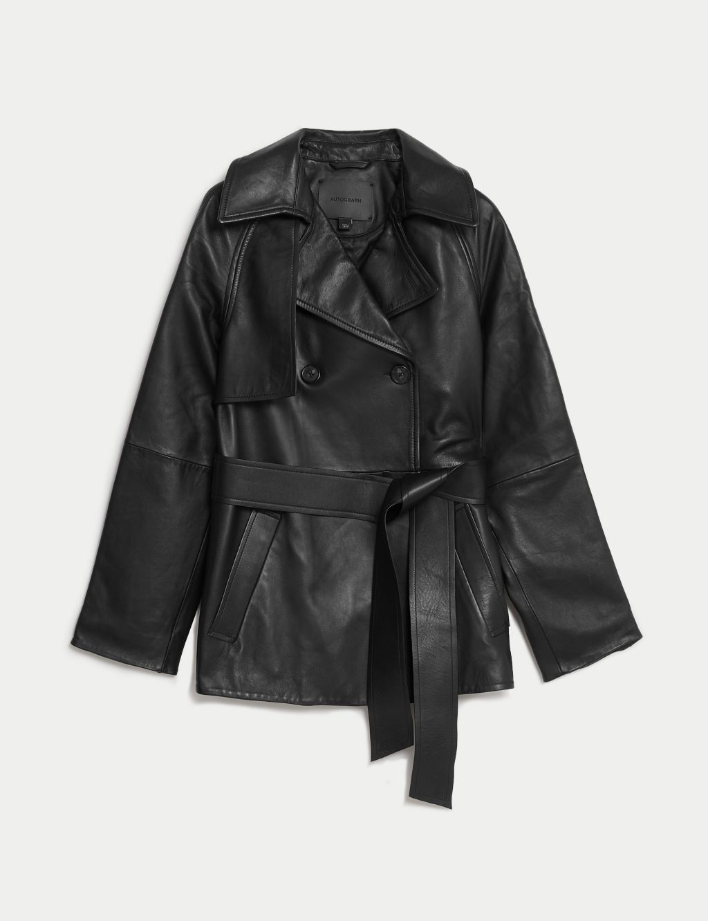 Leather Belted Cropped Trench Coat image 2